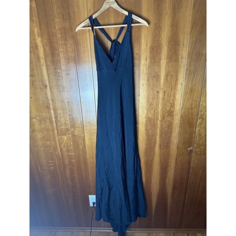 J.Crew‎ Maxi Gown Dress Size P0 Petites Navy Blue Silk Sleeveless